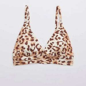 Women's Juniors NWT Aerie Leopard Crossover Triangle Bikini Top MEDIUM Tan/Brown